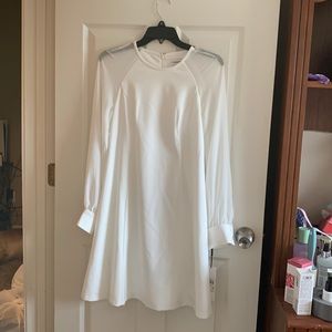 $89 NWT Sz 4/8 Calvin Klein White Solid Shirt dress Long Lace Sleeves Round Neck